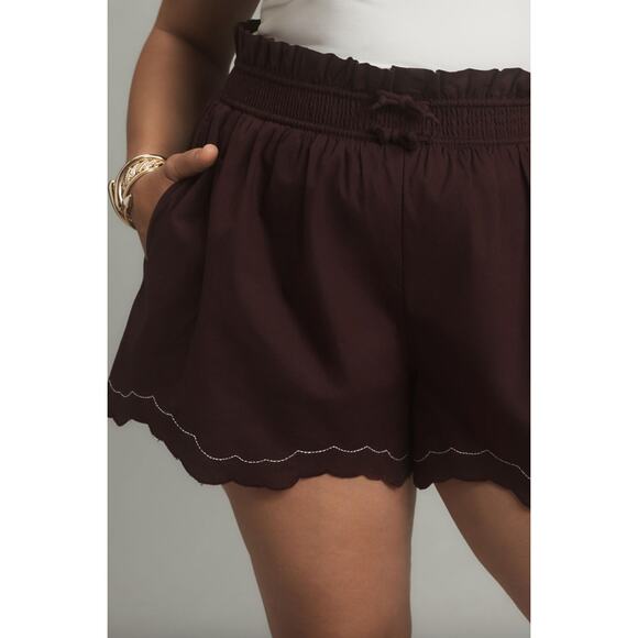 By Anthropologie Scallop-Hem Shorts drawstring maroon-ish brown 1X - Picture 12 of 12